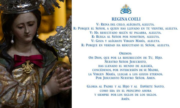 Pura y Limpia del Postigo | MAÑANA SÁBADO, PRIMER REZO DEL «REGINA